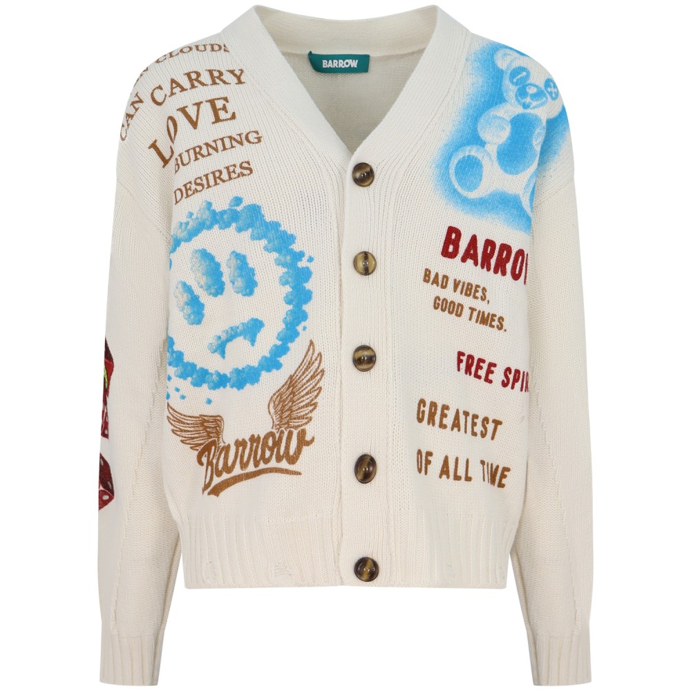 Cardigan avorio con stampe all over per uomo