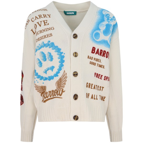 Cardigan avorio con stampe all over per uomo