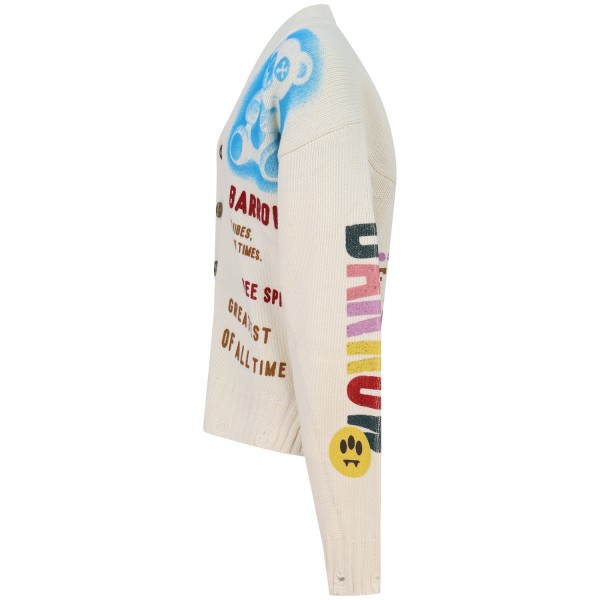 Cardigan avorio con stampe all over per uomo