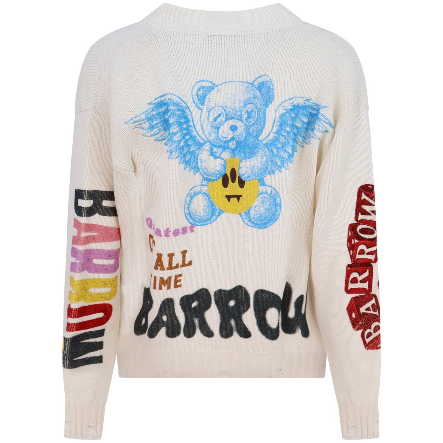 Cardigan avorio con stampe all over per uomo