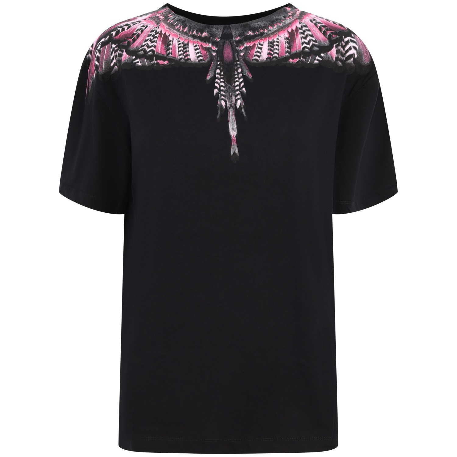 T-shirt nera con ali fuxia e nere per donna