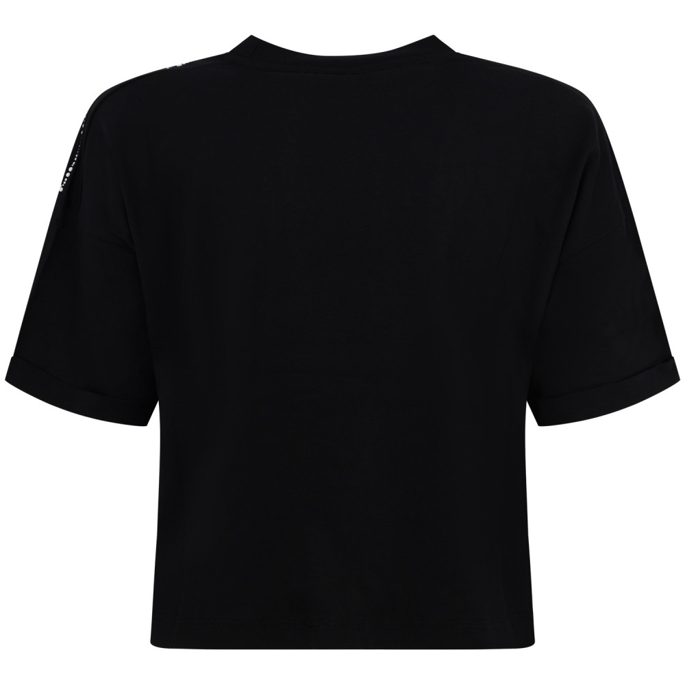 T-shirt nera con ali di perle per donna