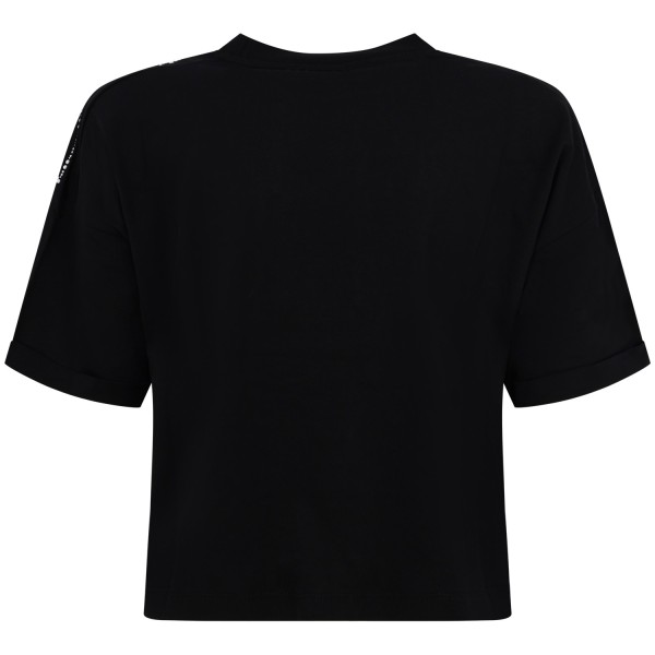 T-shirt nera con ali di perle per donna