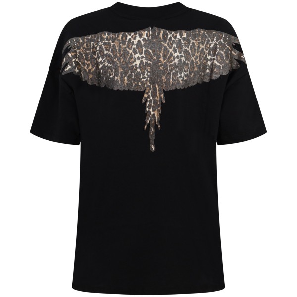 T-shirt nera con ali macculate per donna