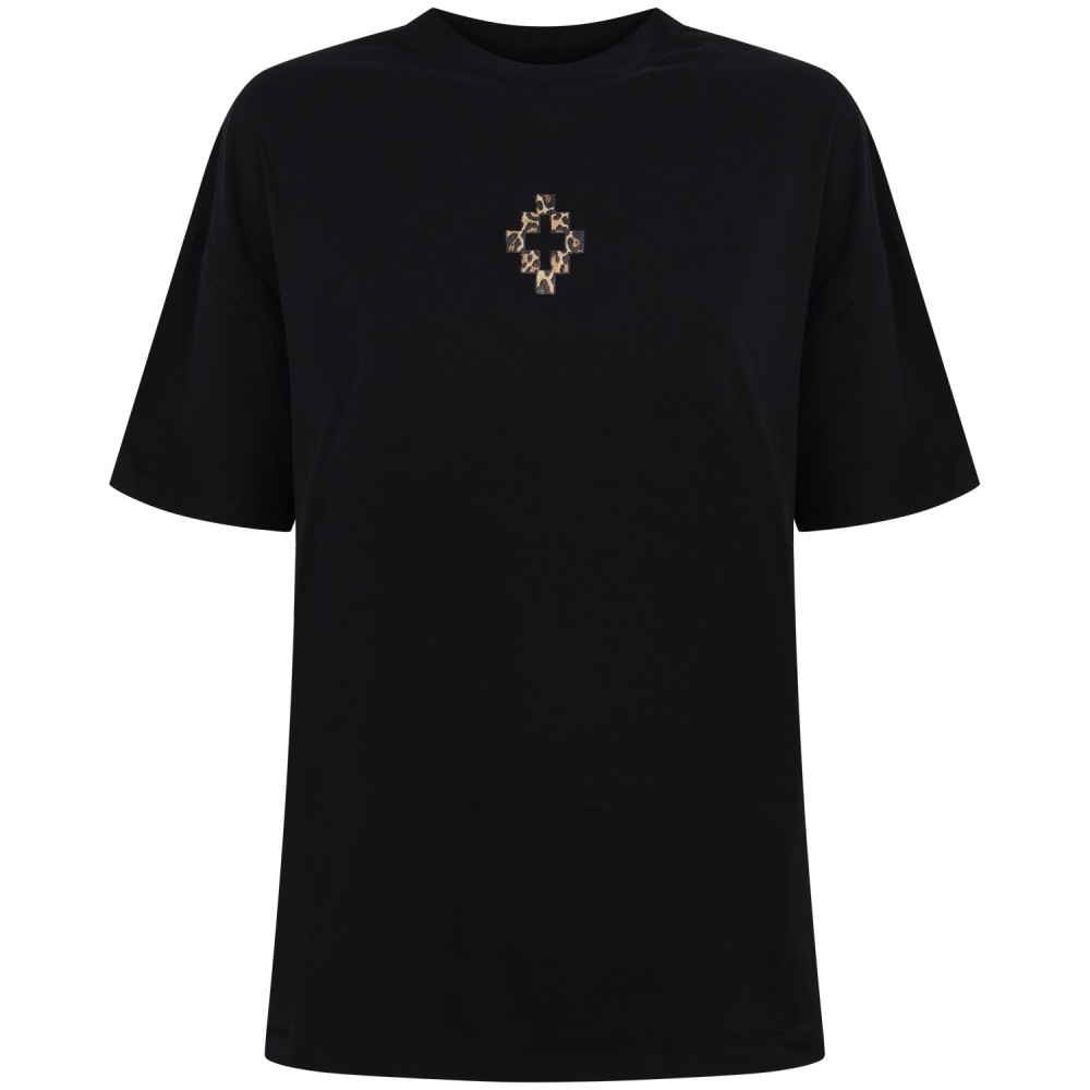 T-shirt nera con ali macculate per donna