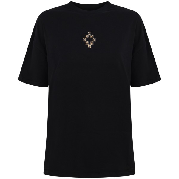 T-shirt nera con ali macculate per donna
