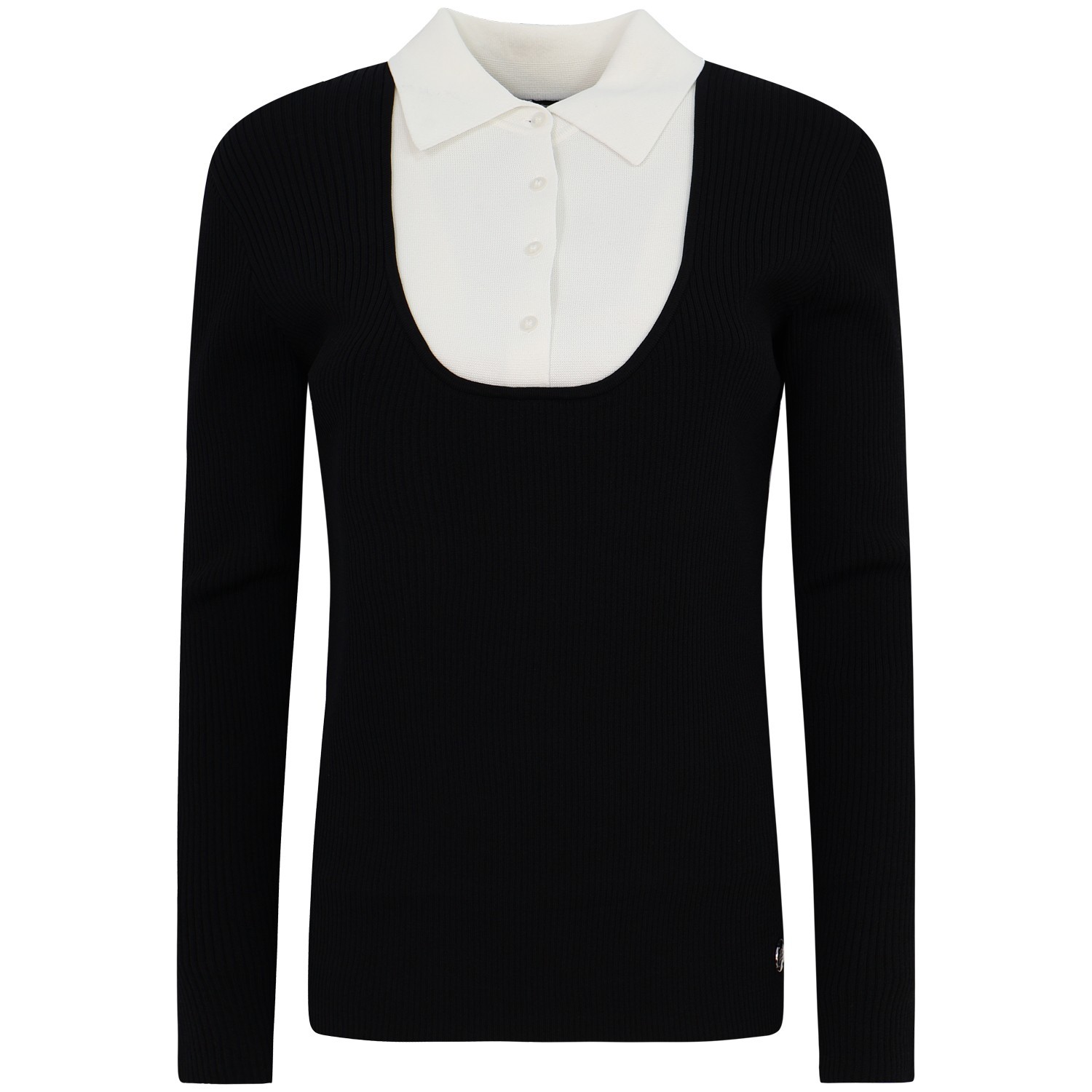 Maglione nero con colletto bianco per donna