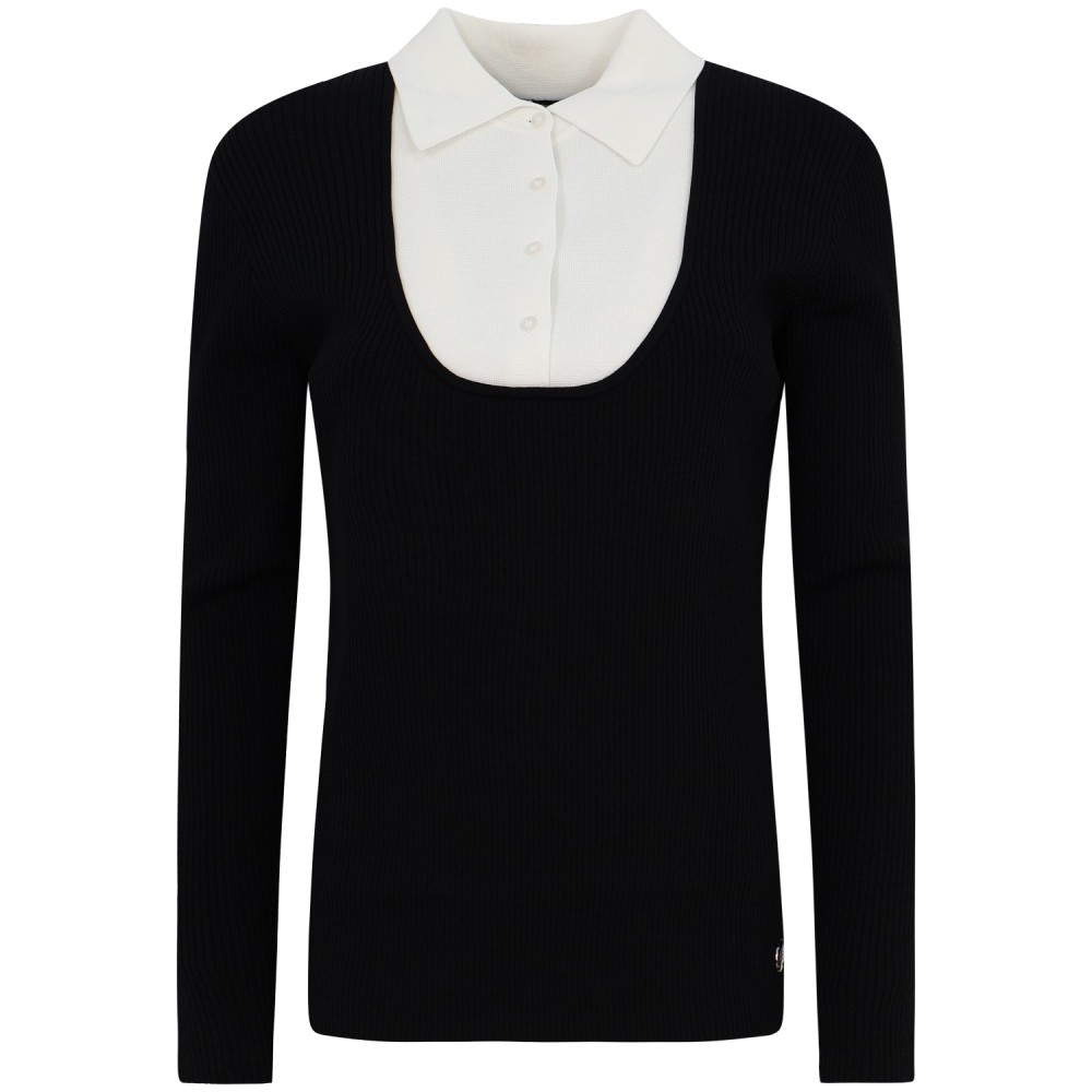 Maglione nero con colletto bianco per donna