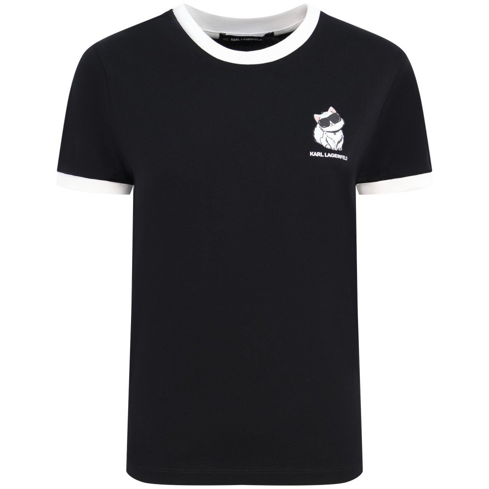 T-shirt nera con mini logo per donna