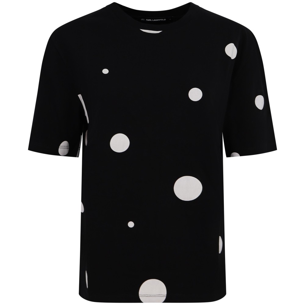T-shirt nera a pois per donna