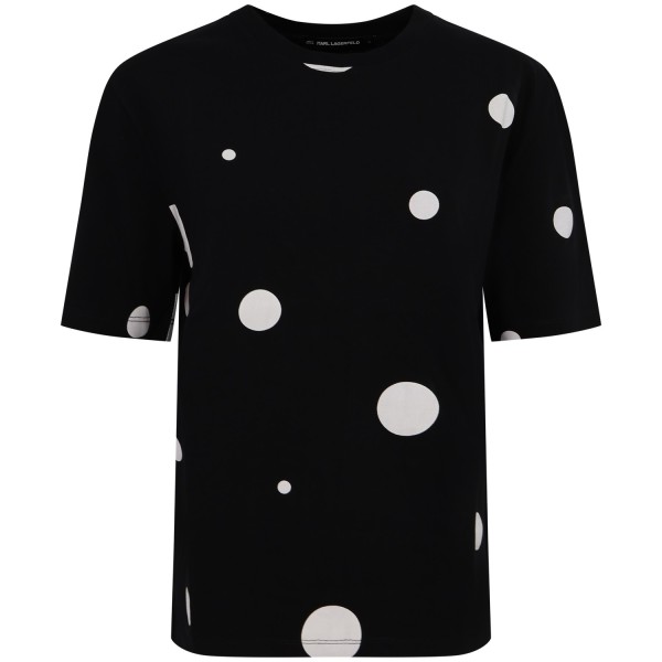 T-shirt nera a pois per donna