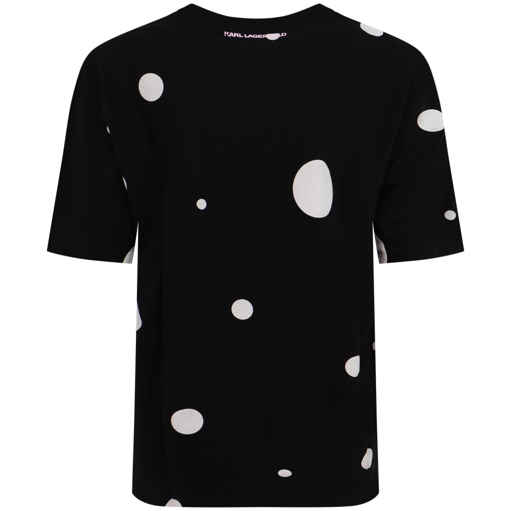 T-shirt nera a pois per donna