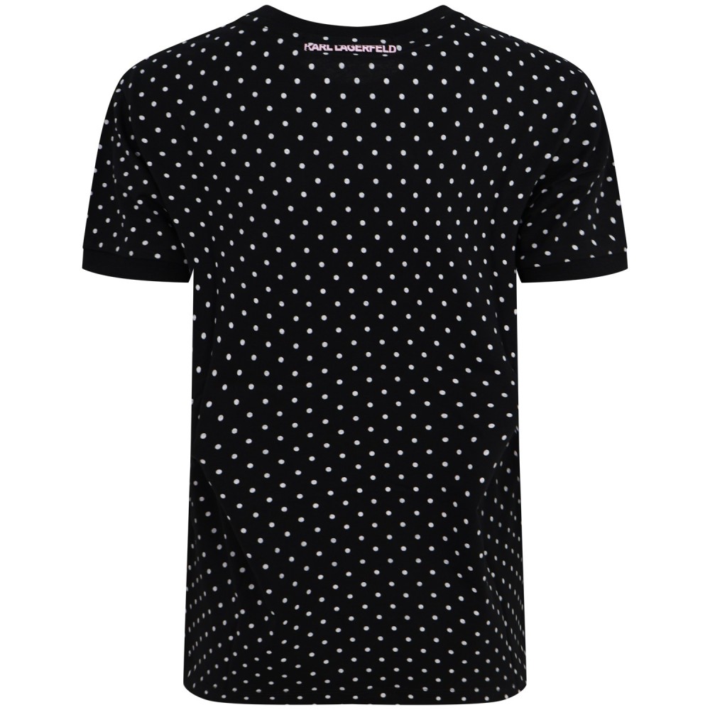 T-shirt nera a pois per donna