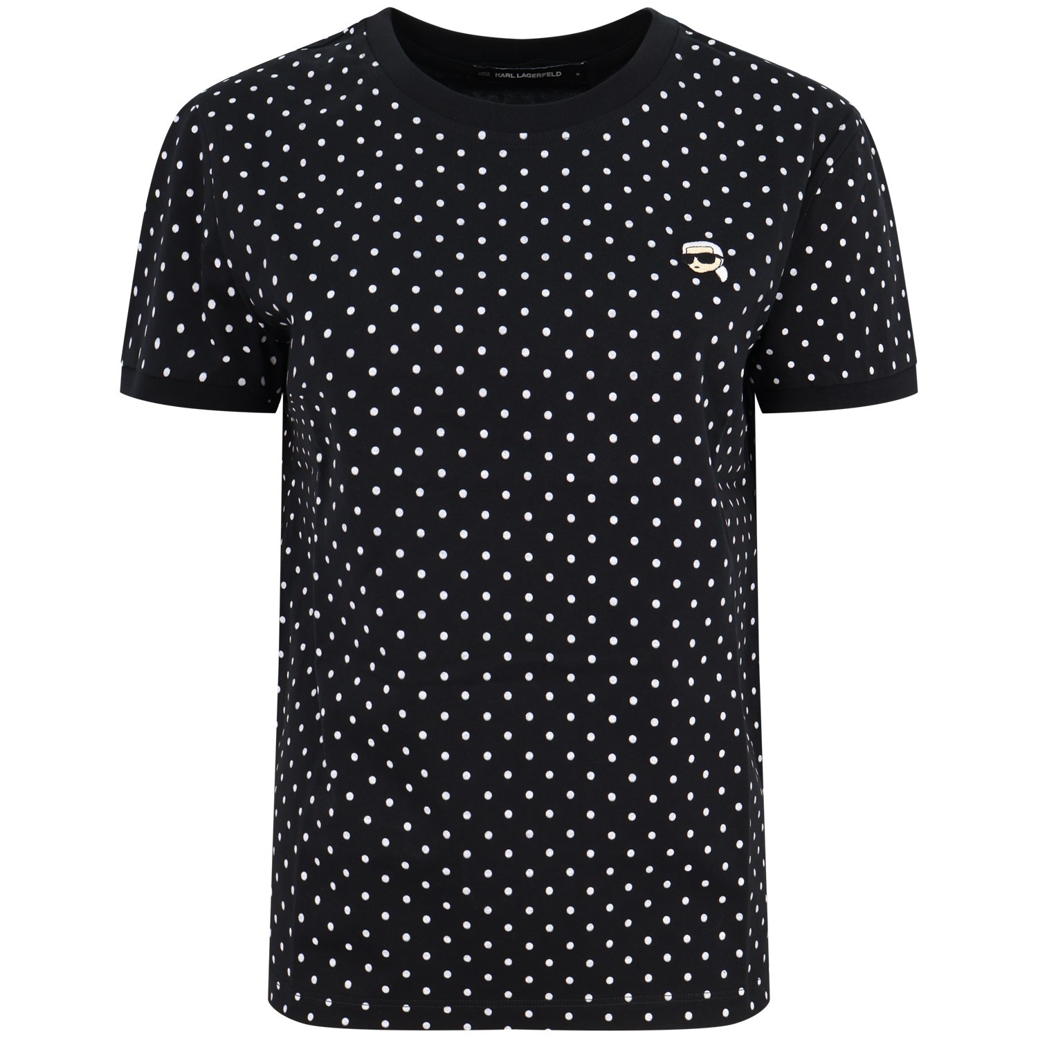 T-shirt nera a pois per donna