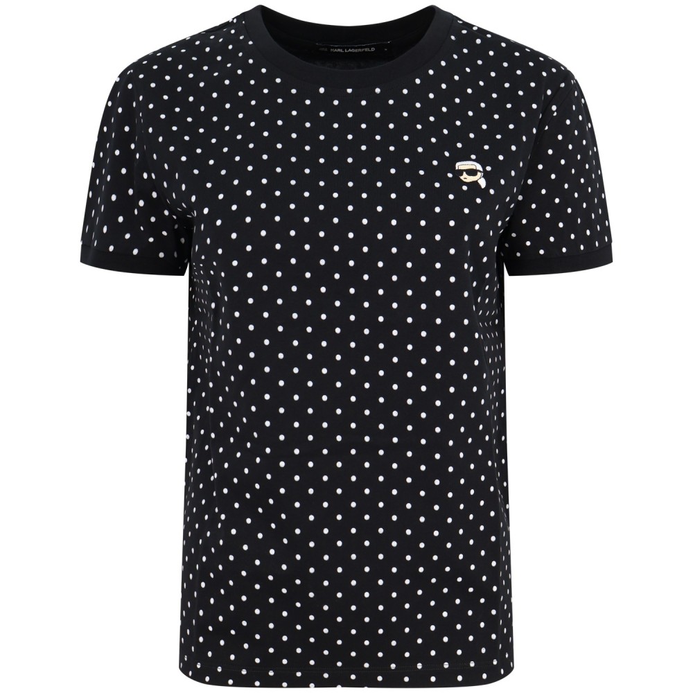 T-shirt nera a pois per donna