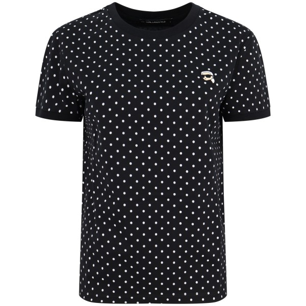 T-shirt nera a pois per donna