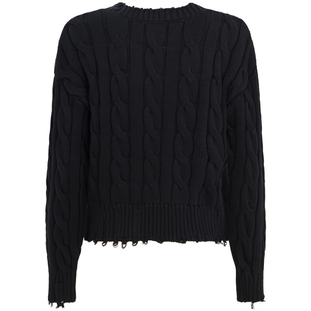 Maglione nero a treccia  per donna