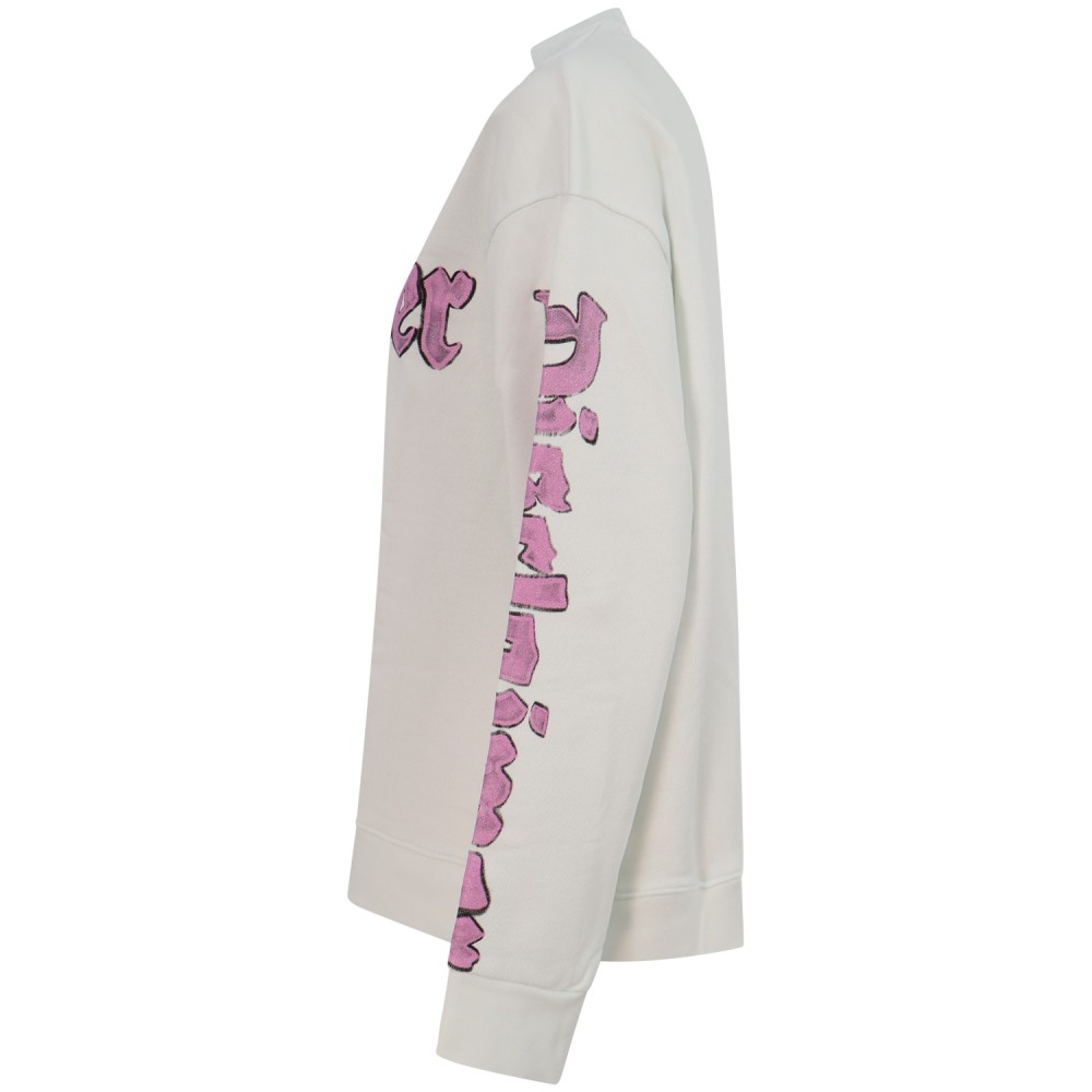 Felpa bianca con stampa rosa per donna