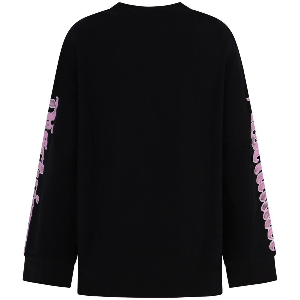Felpa nera con stampa rosa per donna