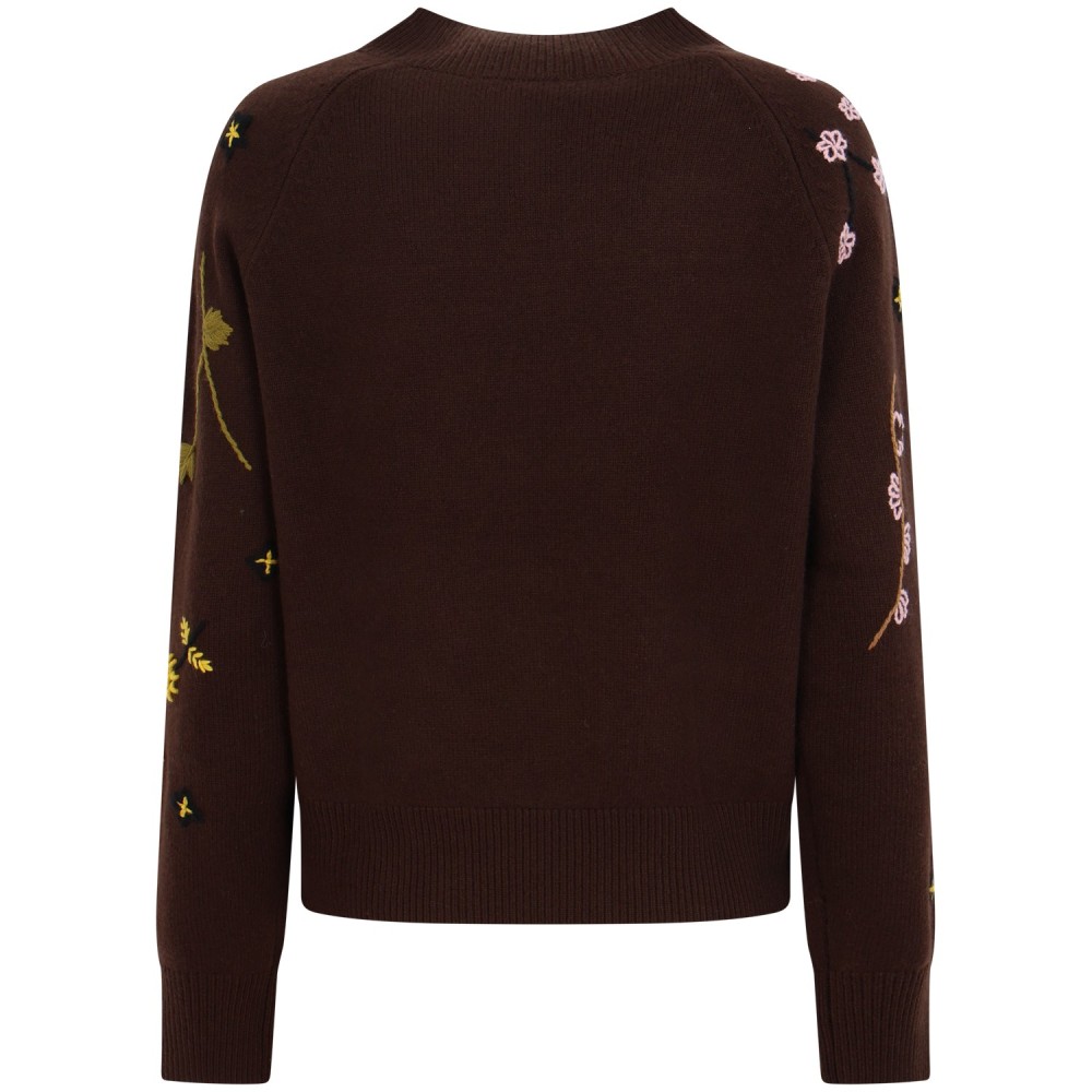 Maglione marrone con fiori   per donna