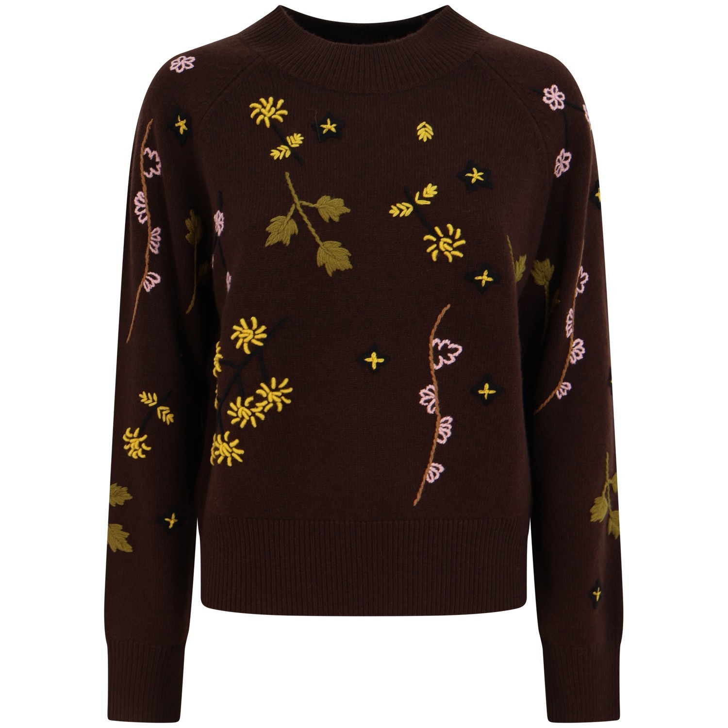 Maglione marrone con fiori   per donna