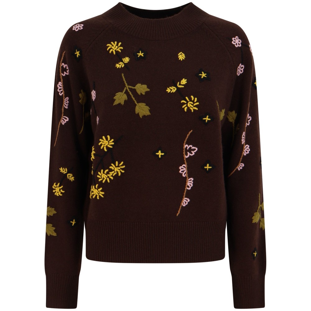 Maglione marrone con fiori   per donna