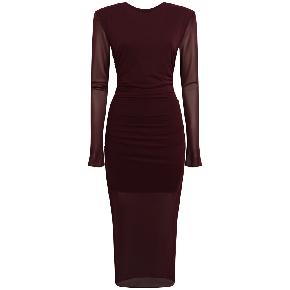 Abito bordeaux con drappeggio per donna