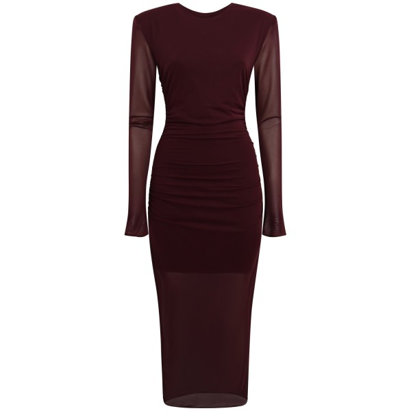 Abito bordeaux con drappeggio per donna