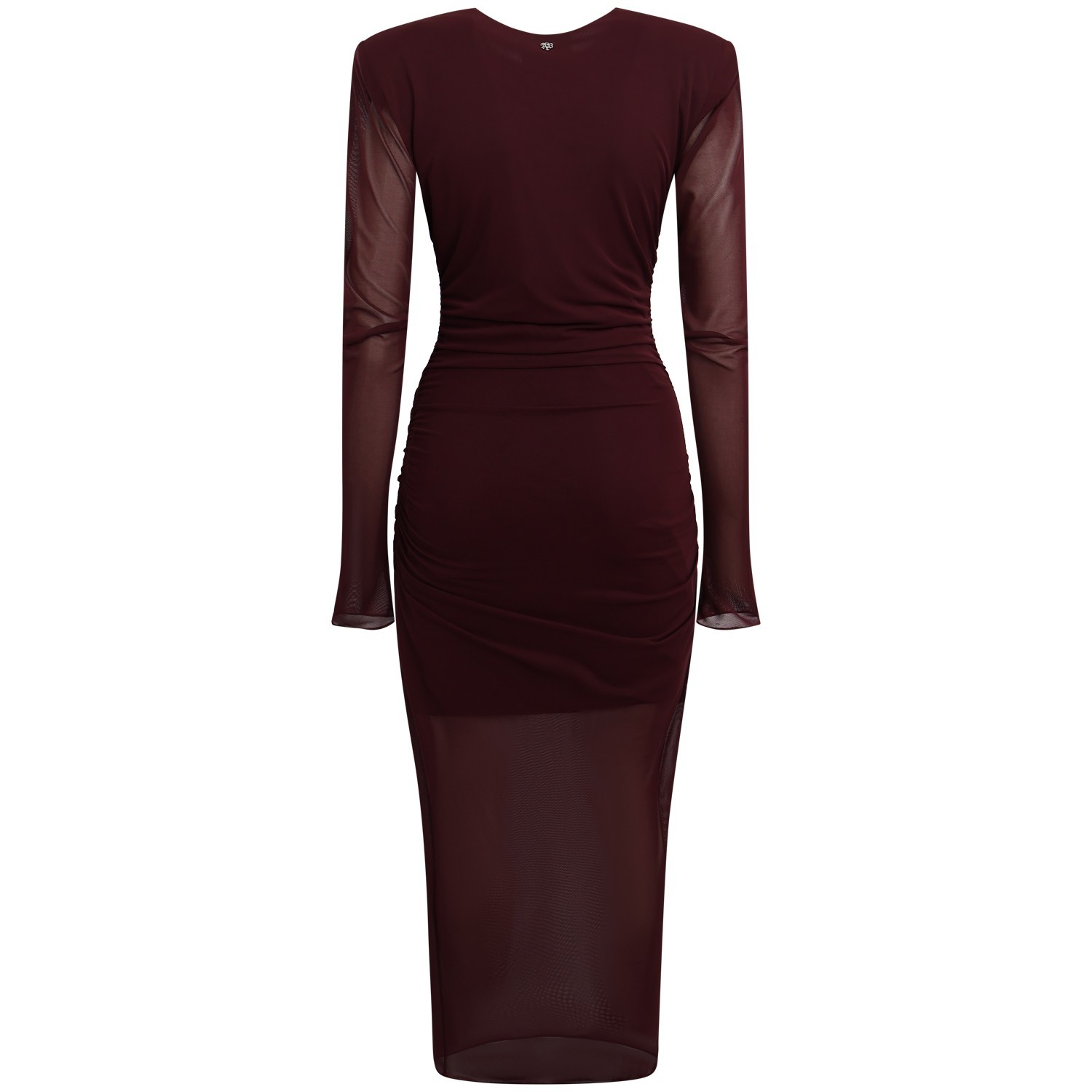 Abito bordeaux con drappeggio per donna