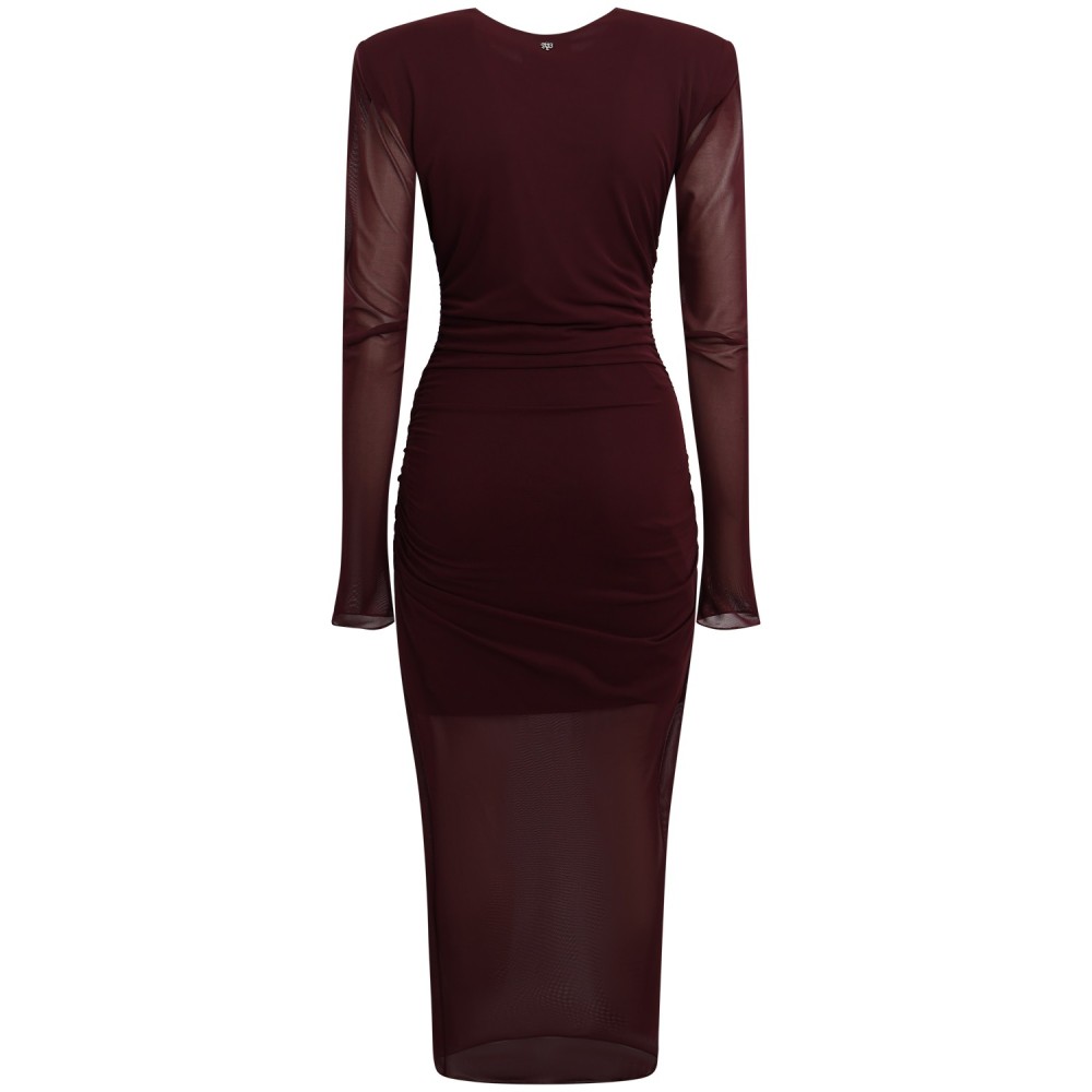 Abito bordeaux con drappeggio per donna