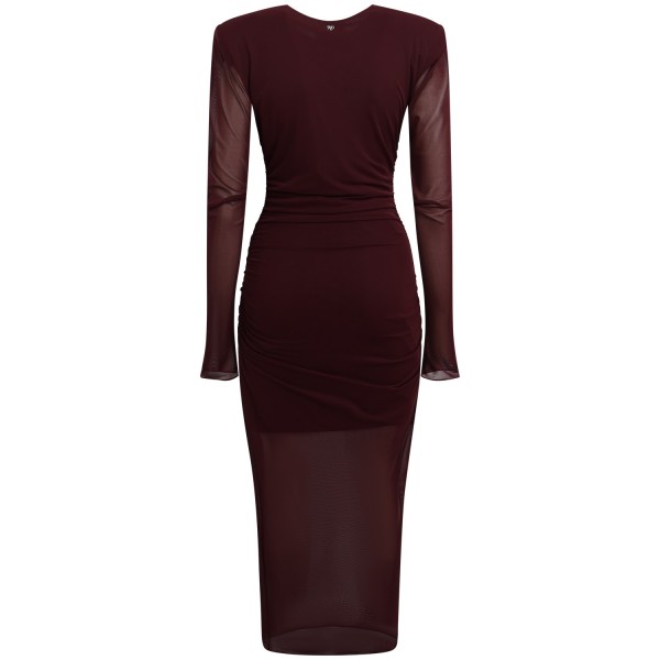 Abito bordeaux con drappeggio per donna