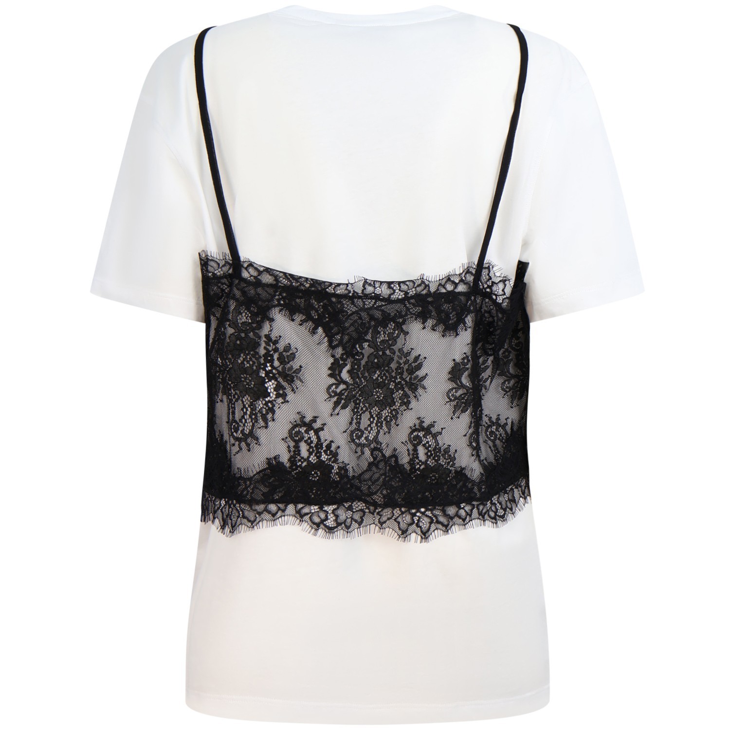 T-shirt bianca con top in pizzo nero per donna 2