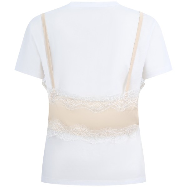 T-shirt bianca con top in raso beige per donna