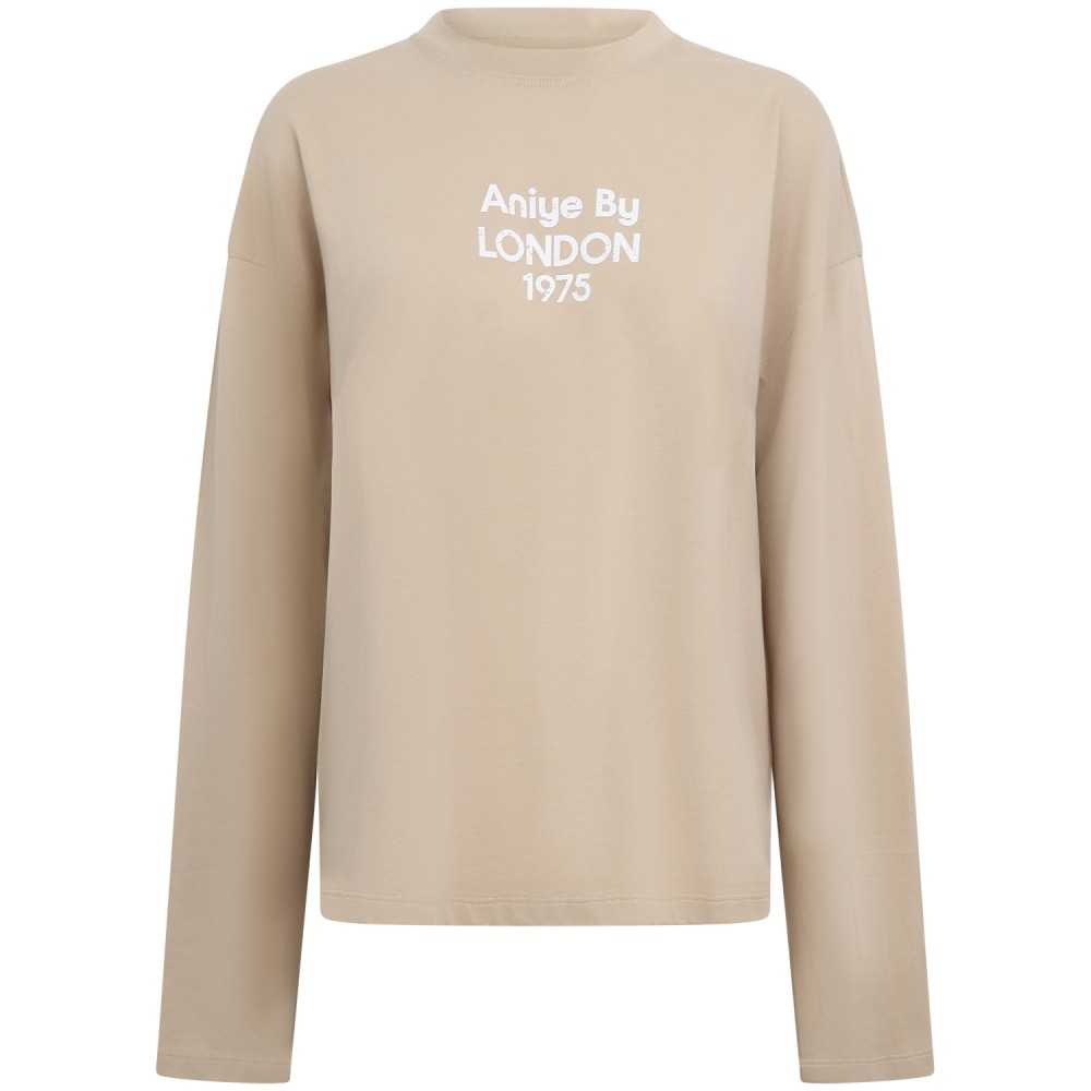 T-shirt beige manica lunga per donna