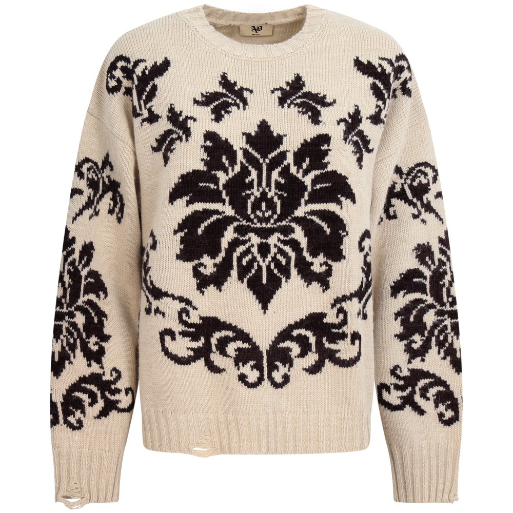 Maglione beige con fantasia marrone per donna
