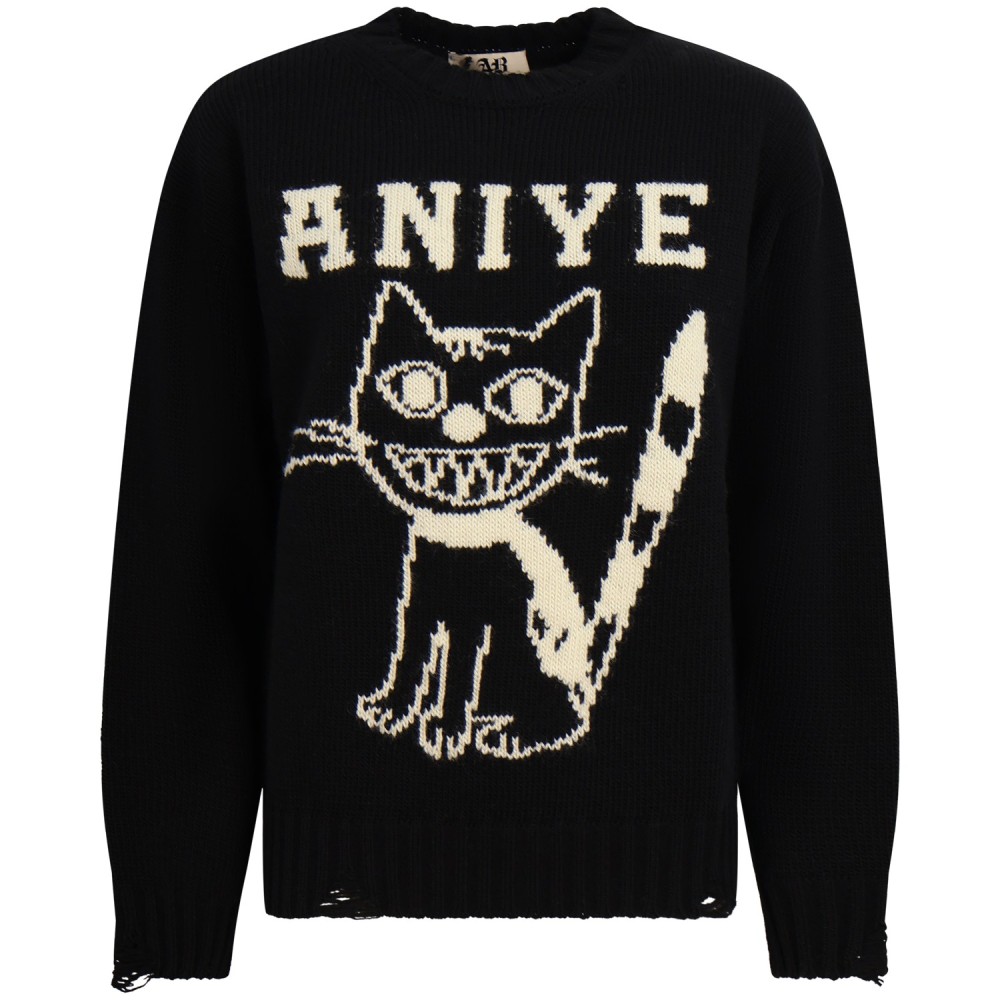 Maglione nero con gatto per donna