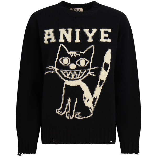 Maglione nero con gatto per donna