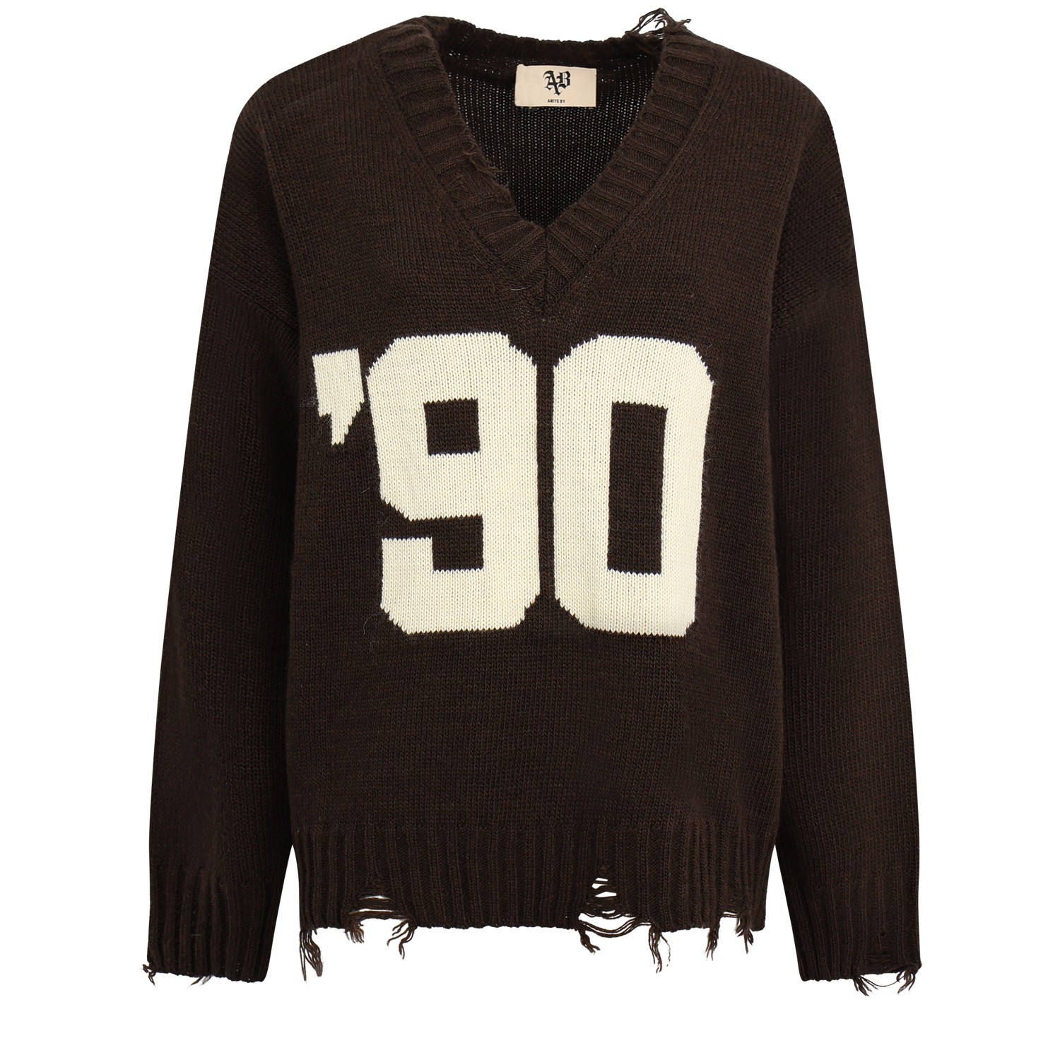 Maglione marrone con numero davanti per donna