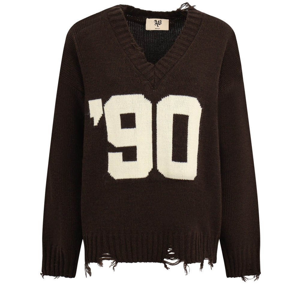 Maglione marrone con numero davanti per donna