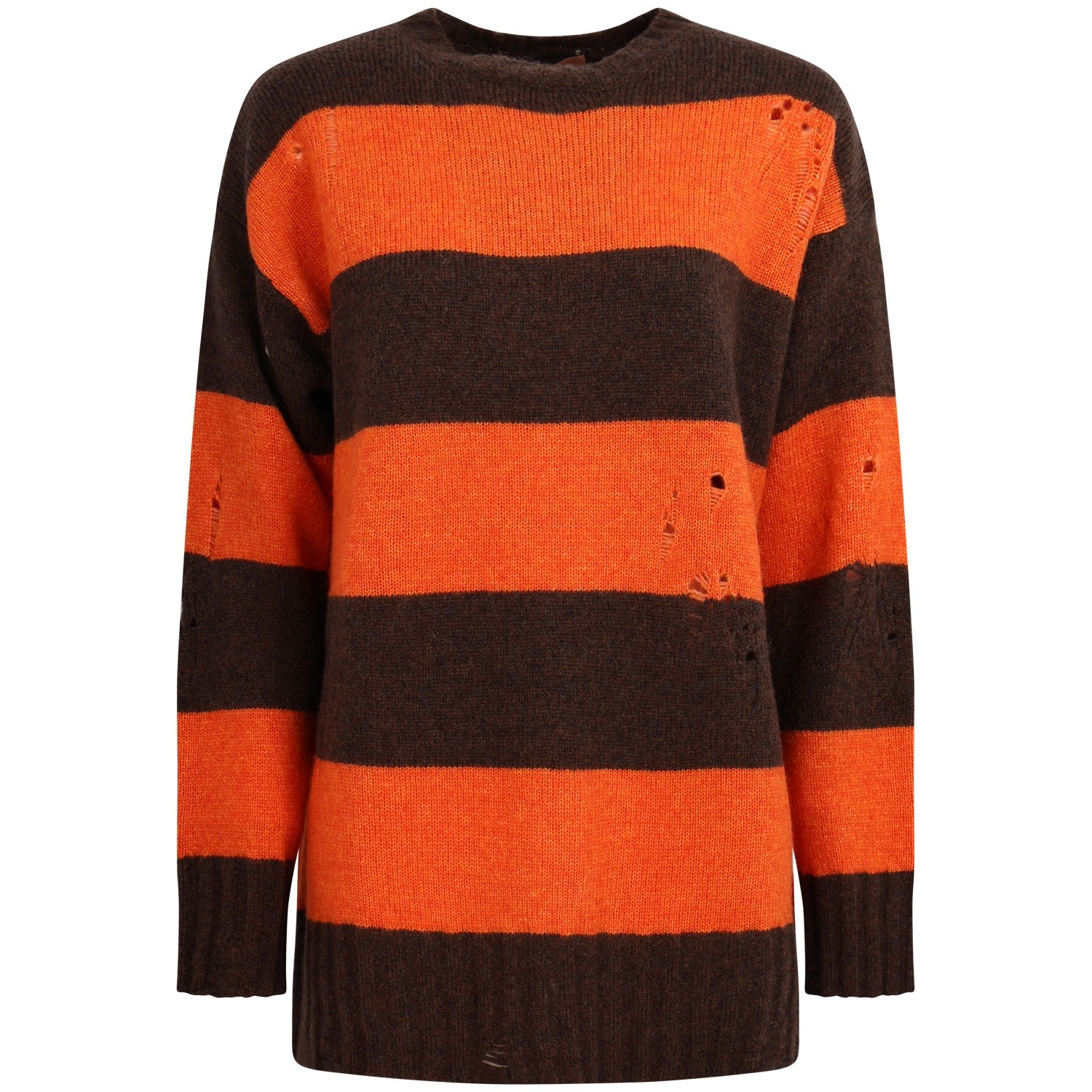 Maglione a righe marrone e arancione per donna