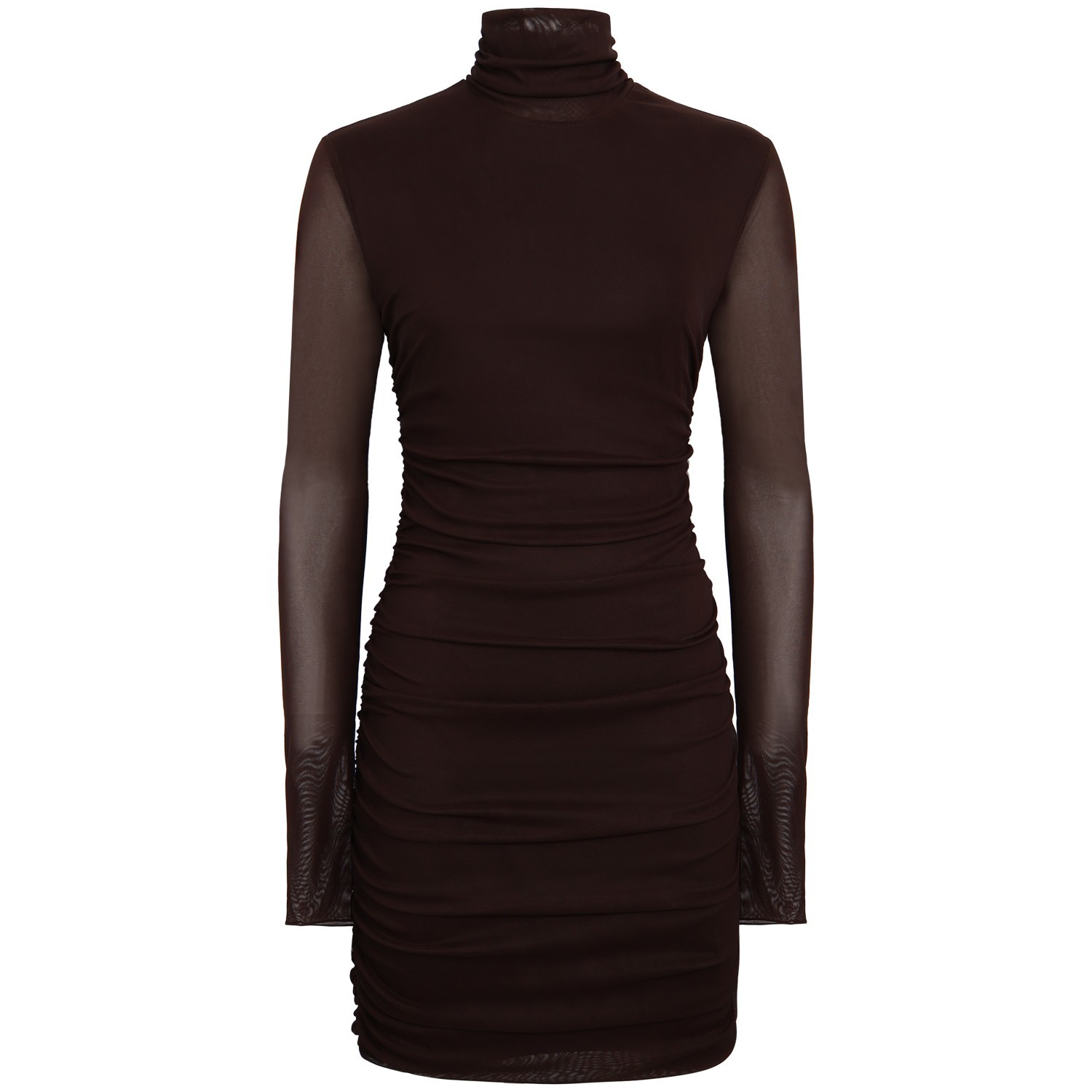 Abito corto con drappggio marrone per donna
