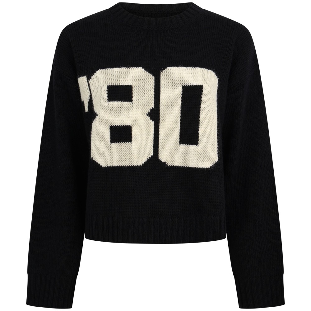 Maglione nero con logo numero per donna