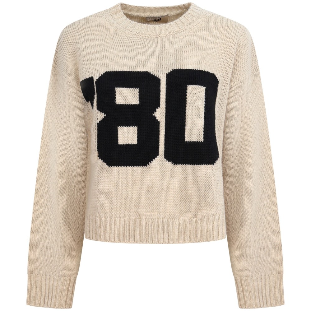 Maglione beige con logo numero per donna