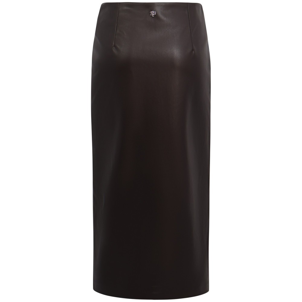 Gonna midi in pelle marrone per donna