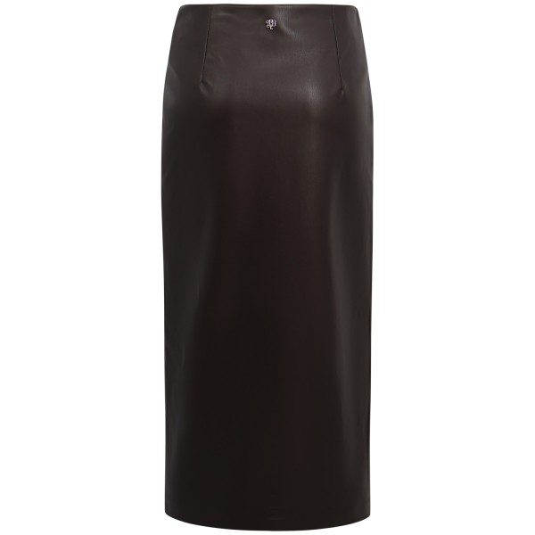 Gonna midi in pelle marrone per donna