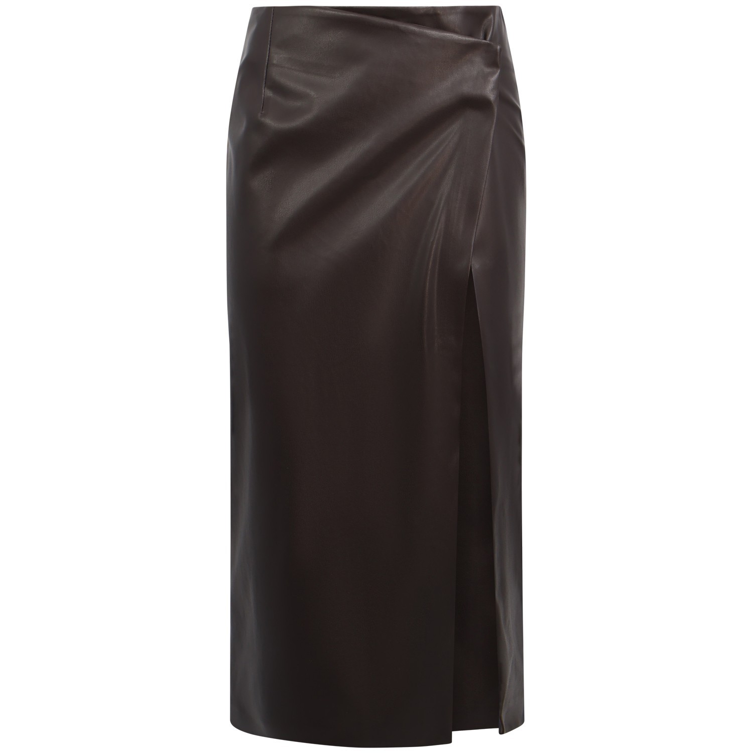 Gonna midi in pelle marrone per donna