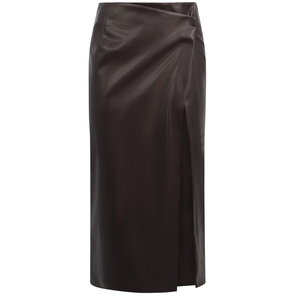 Gonna midi in pelle marrone per donna