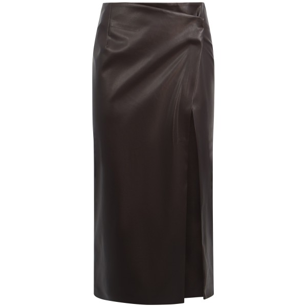 Gonna midi in pelle marrone per donna