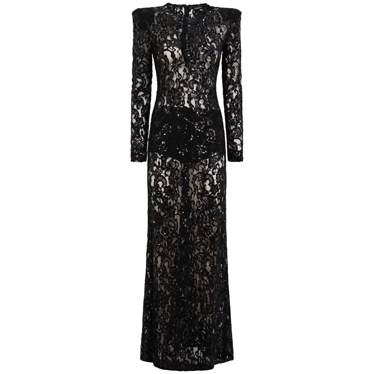 Abito lungo in pizzo nero per donna