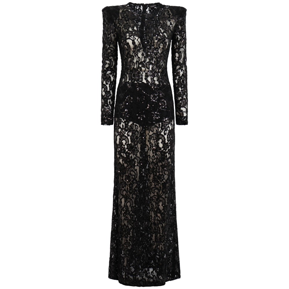 Abito lungo in pizzo nero per donna